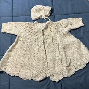 Handmade Crocheted Baby Sweater and Bonnet Set